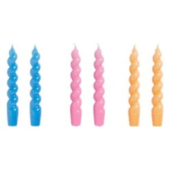 HAY Bougies Spiral, Lot De 6, Bleu - rose Foncé - dark Peach